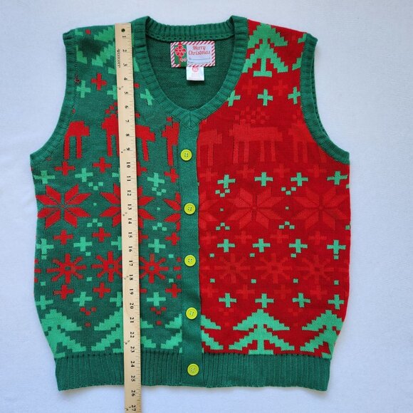 Christmas Sweater Vest Red Green Ugly Sweater Party Festive Holiday Winter Cute - Picture 8 of 8